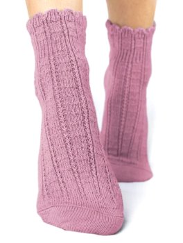 Calzini Medi Donna in Lana Merinos con Ricamo "Vega" - Rosa Antico - 1