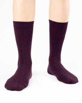 Calzini Medi Uomo a Coste in Lana Merinos "Colombo" - Amaranto - 1