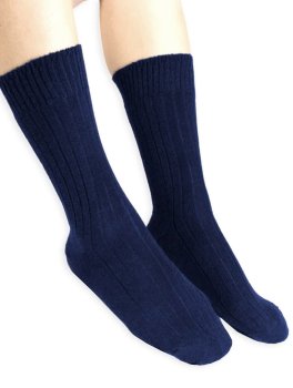 Calzini Medi Uomo a Coste in Lana Merinos "Colombo" - Blu - 1