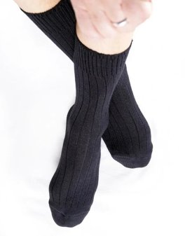 Calzini Medi Uomo a Coste in Lana Merinos "Colombo" - Nero - 1