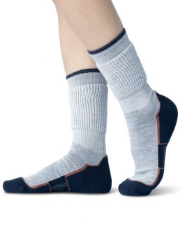 Calzini Trekking "Termotecnica" Polso Aerobico in Lana Merino - Blu e Perla - Taglia 35/38 - 1
