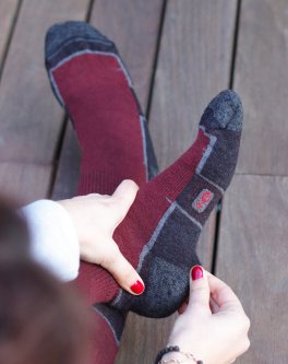 Calzino Gambaletto Trekking in Lana Merinos Extra Fine - Arancio e Grigio - 4