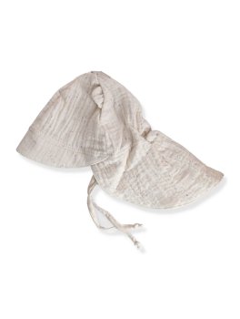 Cappellino da Sole in Mussola con Orecchie da Orso e Paracollo - Ecru Splash - 2