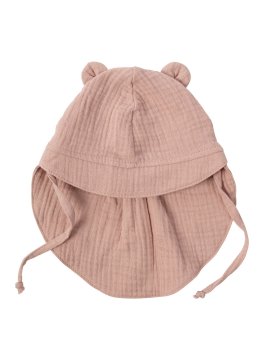 Cappellino da Sole in Mussola con Orecchie da Orso e Paracollo - Pink Sand - 1