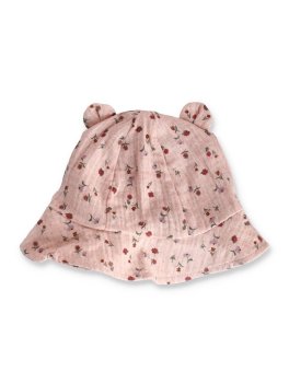 Cappellino da Sole in Mussola con Orecchie da Orso - Pink Flowers - 1