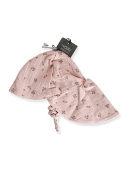 Cappellino da Sole in Mussola con Paracollo - Pink Flowers - 2
