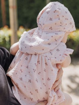 Cappellino da Sole in Mussola con Paracollo - Pink Flowers - 3