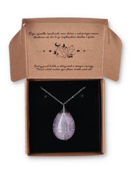 Collana con Ciondolo Albero della Vita a Goccia in Quarzo Rosa - 2