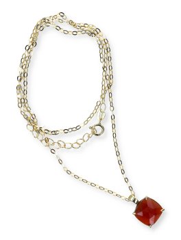 Collana in Argento 925 con Pietra Quadrata - Granato - 1