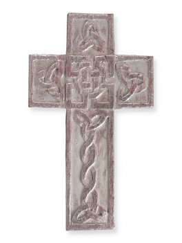 Croce Celtiche in Legno Decorato Grigio e Argento - 2