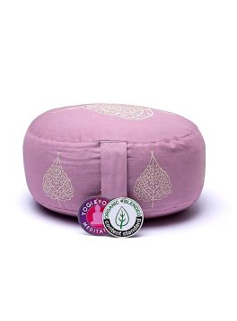 Cuscino Tondo in Cotone per Meditazione e Yoga - Lilla - Ricamo Foglia di Bodhi - 3