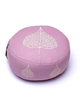 Cuscino Tondo in Cotone per Meditazione e Yoga - Lilla - Ricamo Foglia di Bodhi - 1