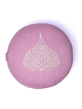 Cuscino Tondo in Cotone per Meditazione e Yoga - Lilla - Ricamo Foglia di Bodhi - 2