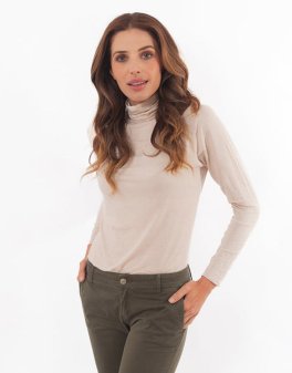 Dolcevita in Tencel™ e Cashmere a Manica Lunga - Conchiglia - 2