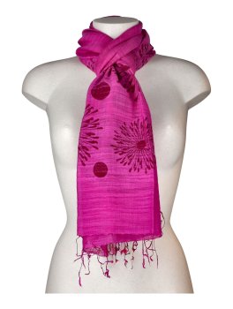 Foulard in Cotone e Seta con Stampa Fiore Dente di Leone - Magenta - 2