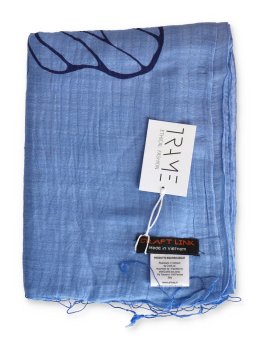 Foulard in Cotone e Seta Stampa Foglie di Loto Blu - 3