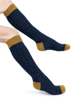 Gambaletti in Lana Inglese "Caliope Maxi" - Blu e Ocra - Taglia 43/46 - 1