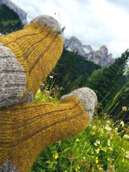 Gambaletti in Lana Inglese "Caliope Maxi" - Giallo Ocra e Grigio - 4