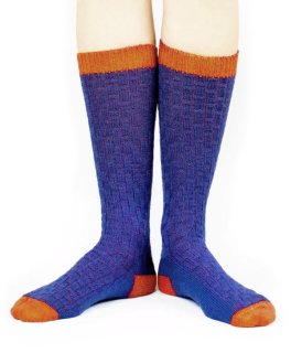 Gambaletto Bimbi in Lana Merinos Extra Fine "Juno" - Blu e Arancio - 1