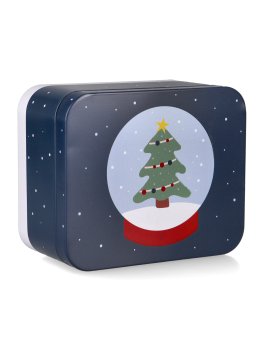 Gift Box "Let it Snow" Cofanetto Natalizio in Latta Blu Albero di Natale - 1