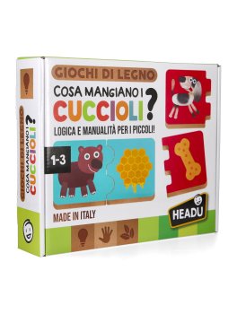 Giochi di legno - Cosa Mangiano i Cuccioli? - 1