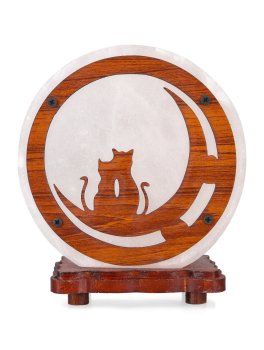 Lampada di Sale Bianca Tonda con Base in Legno - Gatti - 2