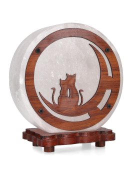 Lampada di Sale Bianca Tonda con Base in Legno - Gatti - 1