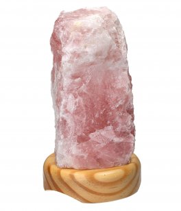 Lampada in Quarzo Rosa con Base in Legno - 4