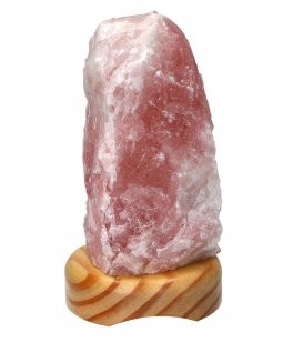 Lampada in Quarzo Rosa con Base in Legno - 5