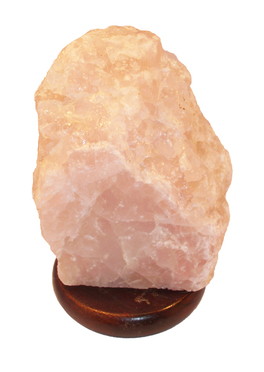 Lampada in Quarzo Rosa con Base in Legno - 2
