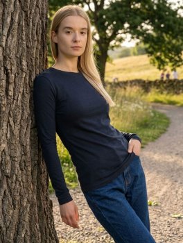 Maglia Basica a Maniche Lunghe Donna Dhivya - Blu Navy - 3