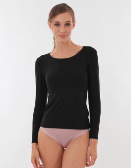 Maglia Girocollo in Tencel™ a Maniche Lunghe - Nero - 2
