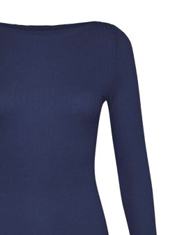 Maglia Scollo a Barchetta in Tencel™ a Costine Manica Lunga - Blu - 2
