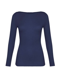 Maglia Scollo a Barchetta in Tencel™ a Costine Manica Lunga - Blu - 1