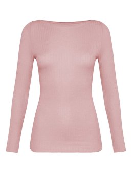 Maglia Scollo a Barchetta in Tencel™ a Costine Manica Lunga - Cipria - 1