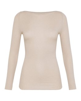 Maglia Scollo a Barchetta in Tencel™ a Costine Manica Lunga - Conchiglia - 1