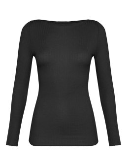 Maglia Scollo a Barchetta in Tencel™ e Cashmere a Costine Manica Lunga - Nero - 2