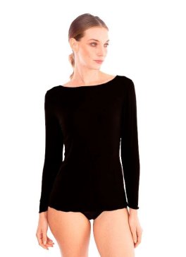 Maglia Scollo a Barchetta in Tencel™ e Cashmere a Costine Manica Lunga - Nero - 4