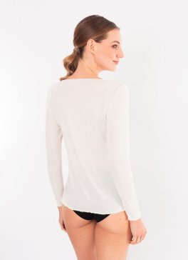 Maglia Scollo a Barchetta in Tencel™ e Cashmere a Manica Lunga - Burro - 3