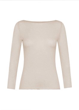 Maglia Scollo a Barchetta in Tencel™ e Cashmere a Manica Lunga - Burro - 1