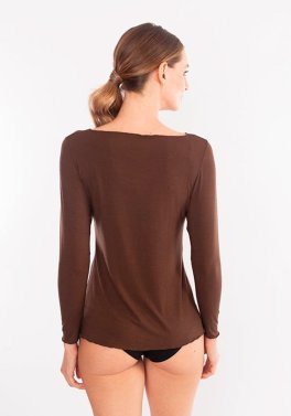 Maglia Scollo a Barchetta in Tencel™ e Cashmere a Manica Lunga - Marrone - 2