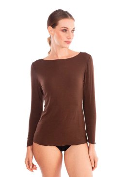 Maglia Scollo a Barchetta in Tencel™ e Cashmere a Manica Lunga - Marrone - 1