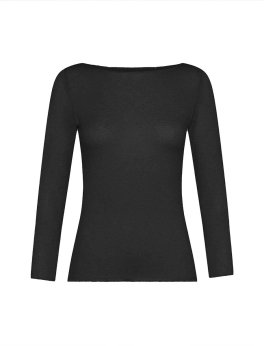 Maglia Scollo a Barchetta in Tencel™ e Cashmere a Manica Lunga - Nero - 2