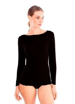 Maglia Scollo a Barchetta in Tencel™ e Cashmere a Manica Lunga - Nero - 1