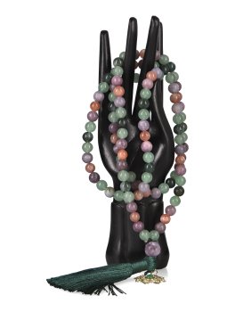 Mala Agata Muschiata, Avventurina Verde, Lepidolite, Pietra del Sole e Pendente Mandala - 3