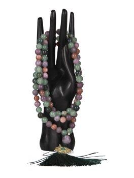 Mala Agata Muschiata, Avventurina Verde, Lepidolite, Pietra del Sole e Pendente Mandala - 4