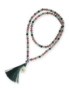 Mala Agata Muschiata, Avventurina Verde, Lepidolite, Pietra del Sole e Pendente Mandala - 2