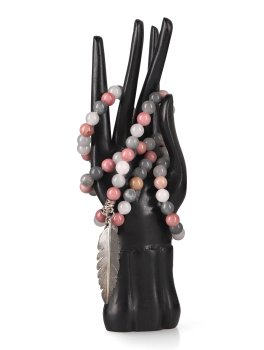 Mala in Rodonite e Quarzo Grigio con Piuma - 2