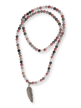 Mala in Rodonite e Quarzo Grigio con Piuma - 1