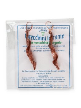 Orecchini in Rame "Demetra" a Forma di Foglia con Monachina in Argento 925 - 3